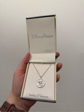 Disney Silver Sterling Platinum Mickey Medallion Necklace